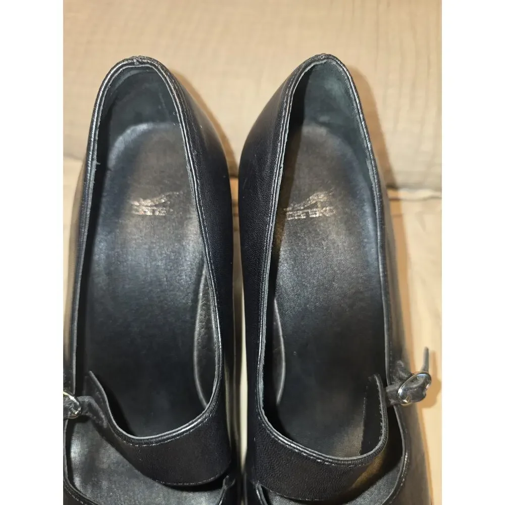 Black leather Mary Jane Dansko chunky block heel womens shoes pumps sz 38 7.5